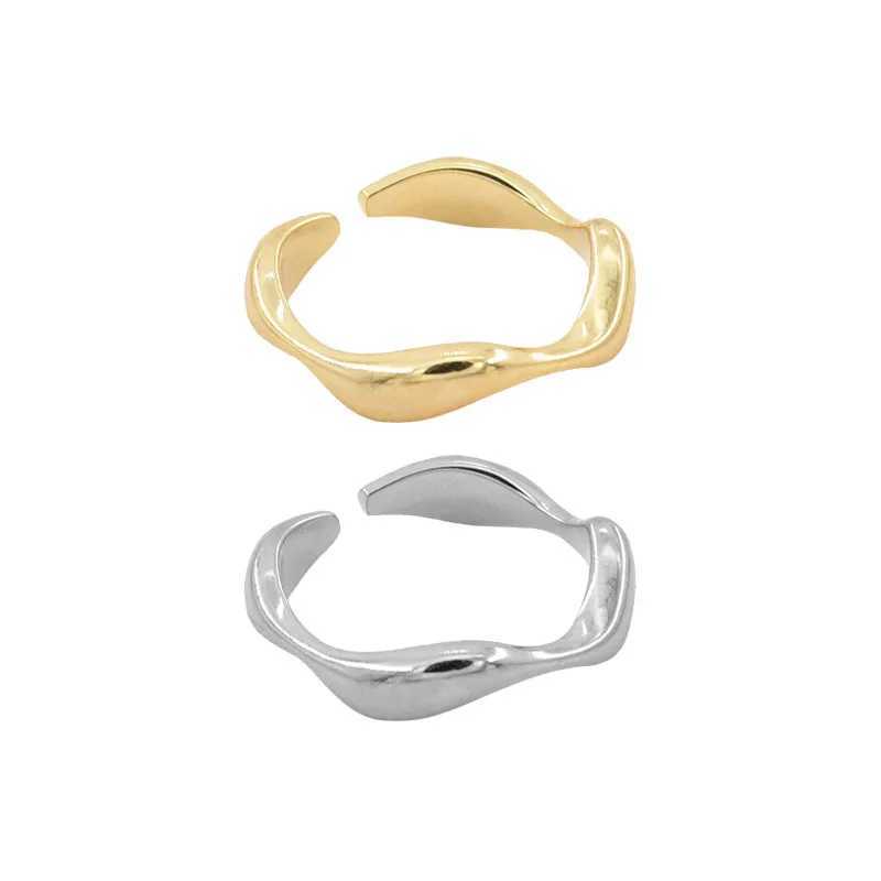 VENTFILLE 925 Sterling Silver Irregular Design Wave Golden Stackable Finger Rings Trendy Adjustable For Women Gifts J251020