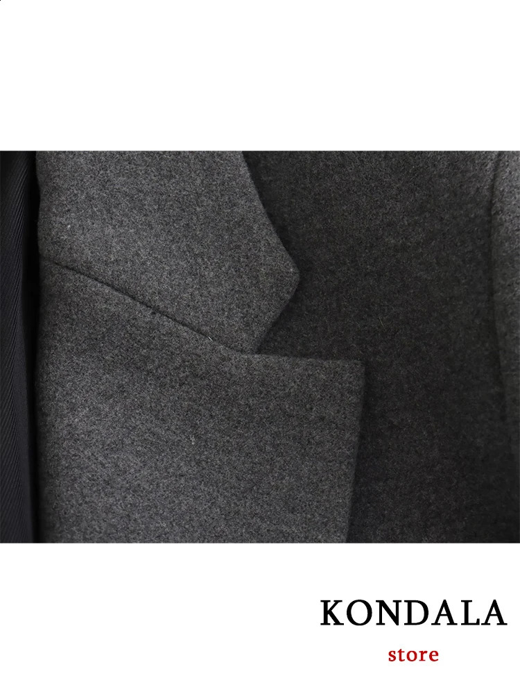 KONDALA Oversized Blazer for Women Long Sleeve V Neck Pockets Padded Jacket Fashionable Outwear Office Lady Dark Gray 251106