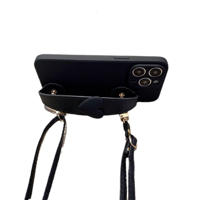 Black Heart Wristband Compatible with iPhone 17 Phone Case iPhone Max Crossbody 16/15 Soft 14 Pro