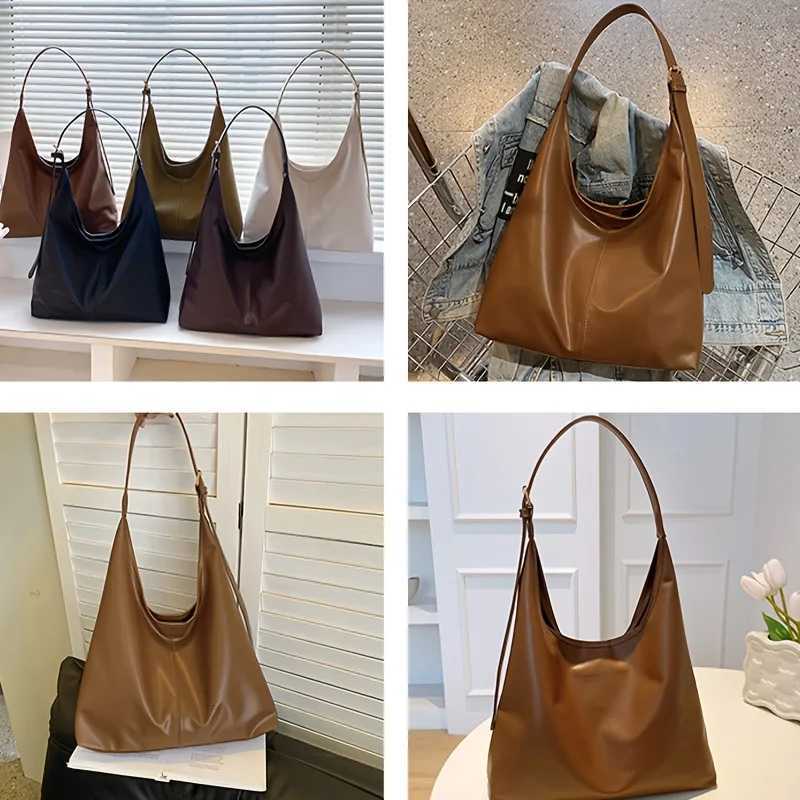 Trendy Casual Soft PU Womens Handbags Solid Color Large Capacity Female Shoulder Bag Retro Tote Bag For Commute ShoppingT251020