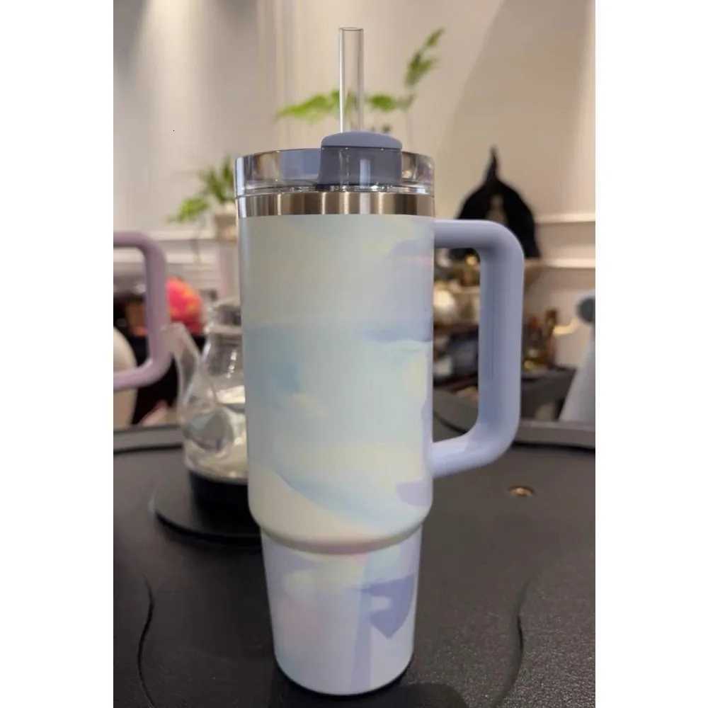 40oz d Coffee Cup Thermal Vacuum Insated with Handle and Straw Lid Stainless Steel Portable g for Sports Tour Y251020