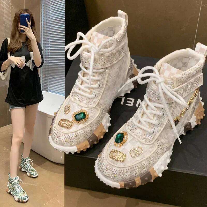 Women's Rhinestone Short Boots New Fashion Durian Studded Thick Sole Outdoor Anti Slip Sports Casual Shoes 2024