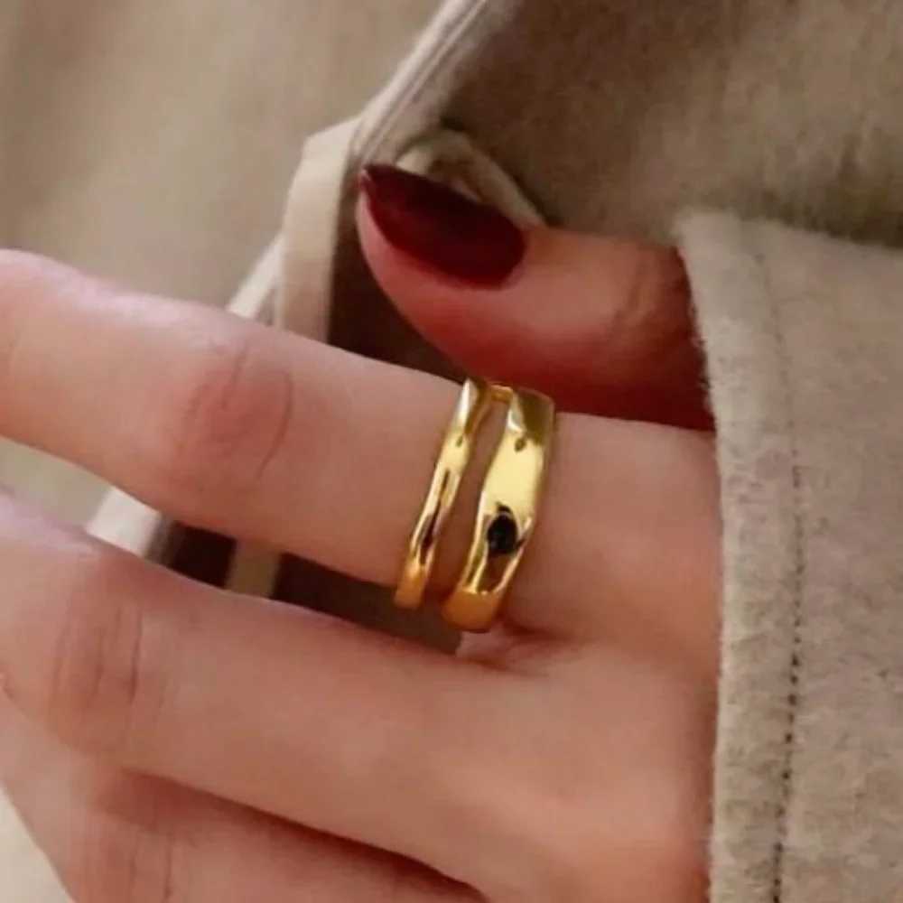 13 PCS Double Row Stackable Open Resizable Wave StainlESS Steels Ring Gold Silver Color Minimalist Irregular Rings J251020