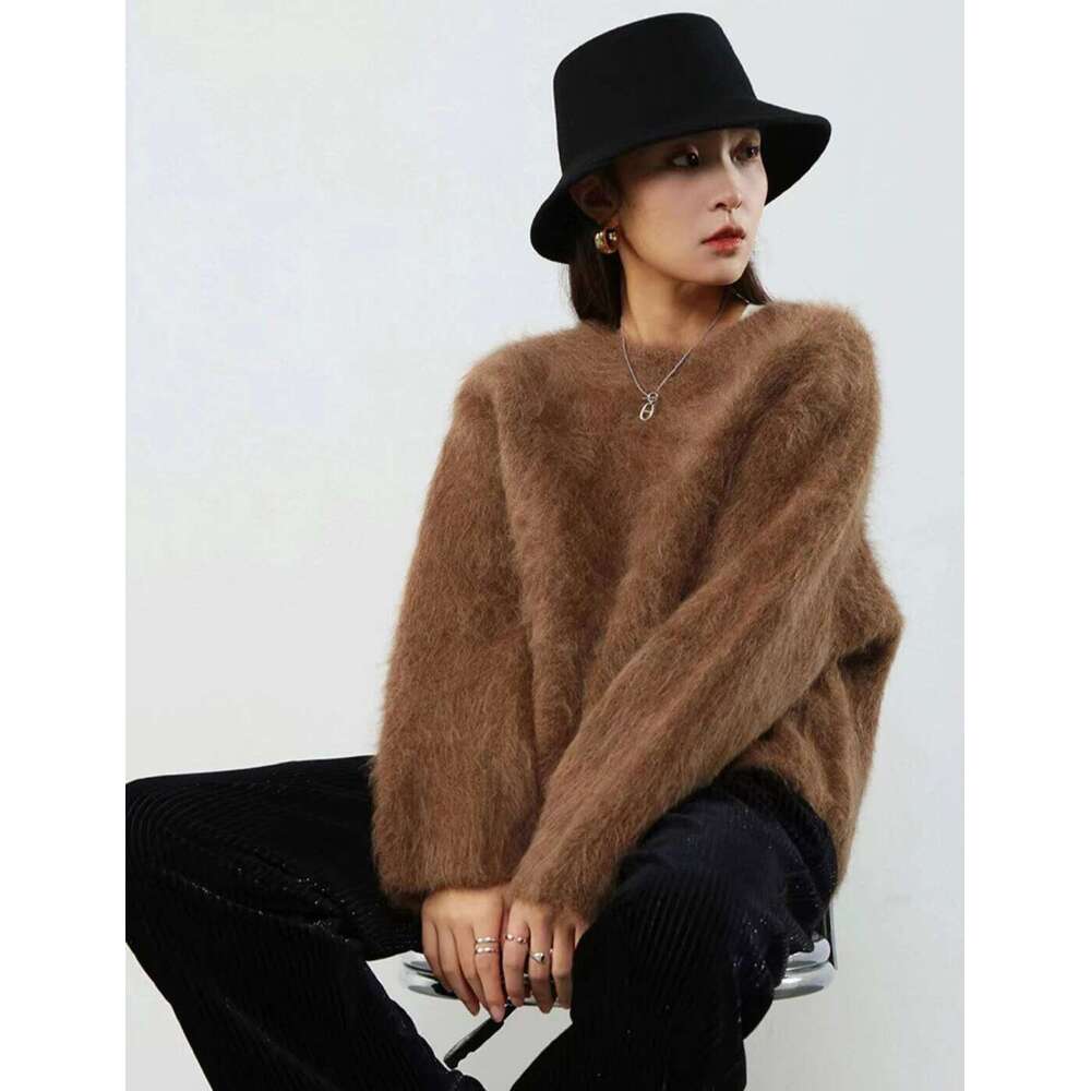 Angora Round Neck Mink Cashmere Loose Pullover Fluffy Soft Warm Women Knitted Long-Sleeved Thickened Sweater Jz143 251020 251020