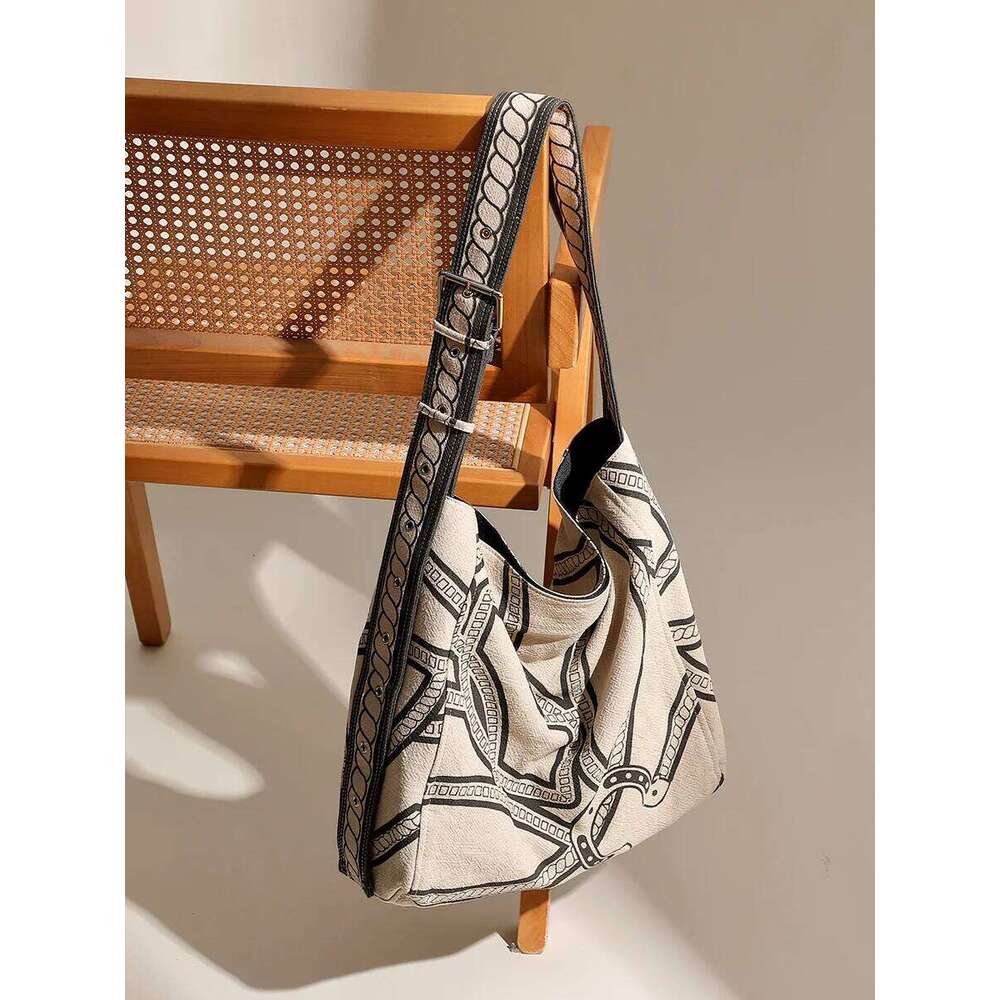 Genuine Leather Canvas Tote New Pony Totem Lazy Style Shoulder Bag Original Linen Printed Casual Handbag Suotong251020 Suotong1020