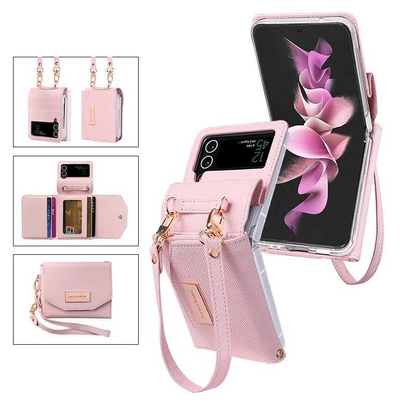 VietaoLeather Wallet Case for Galaxy Z Flip 4 3 Z4 Z3 z flip 5 phone case with hand strap Z flip 6 Flip 7 caseY251020