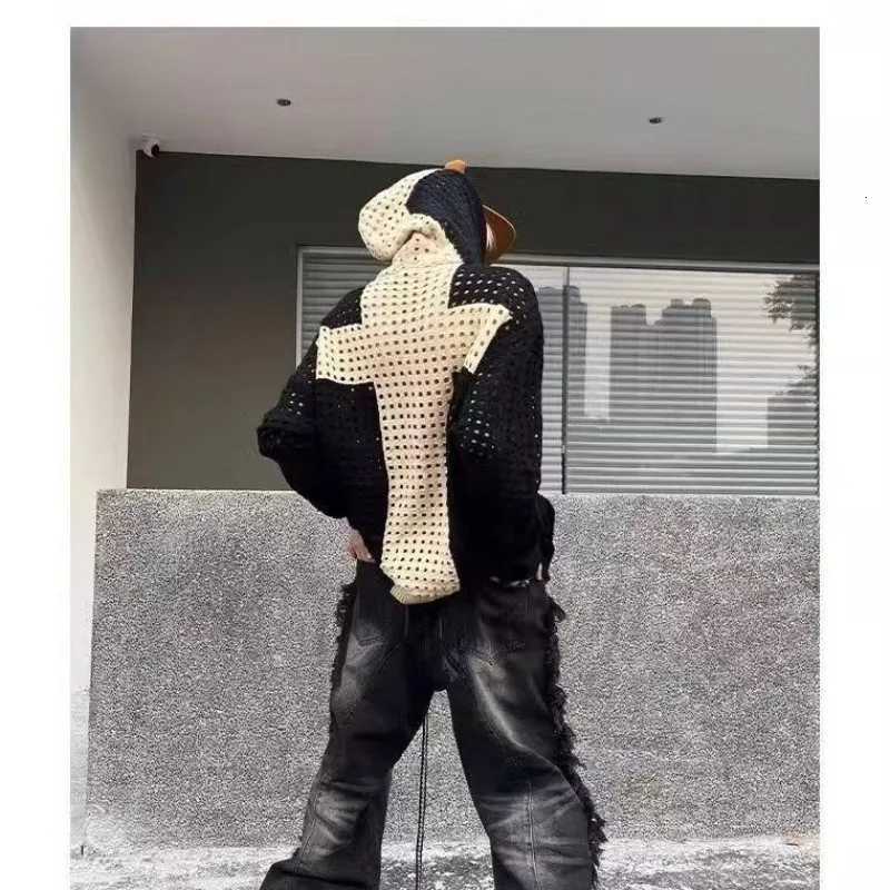 European and American fashion high street cutout colorblocked men hoodies Goth Harajuku loose clothing couple casual sportswear W251020