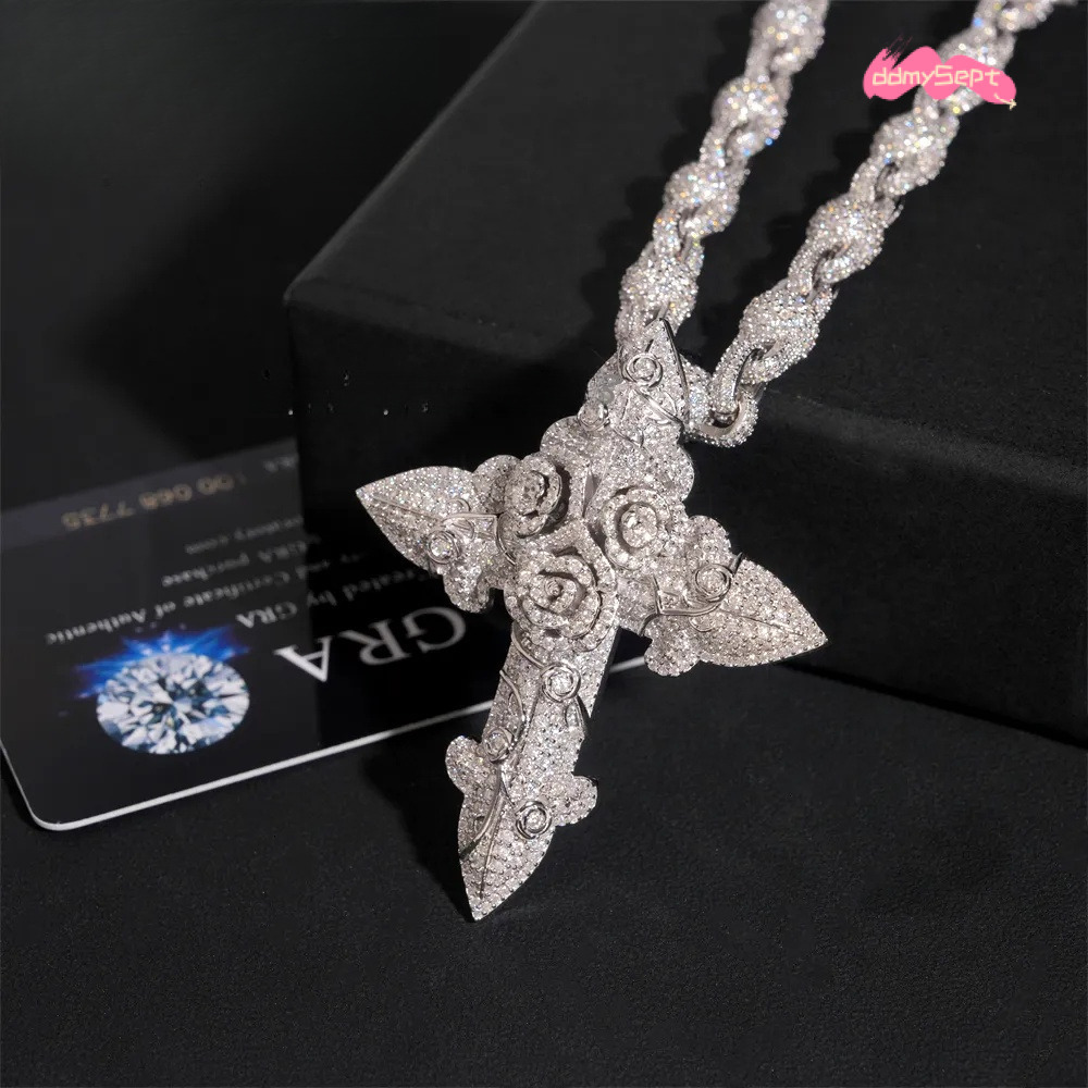 Hip Hop Jewelry Iced Out Cross for Cuban Link Chain Sier Moissanite Dia Charm Pendant ddmysept