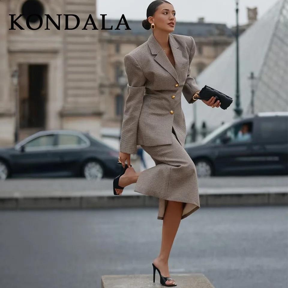 KONDALA Fall Winter Office Lady Houndstooth Women Blazer Fashion Vintage Single Breasted Elegant Shrug Button 251106