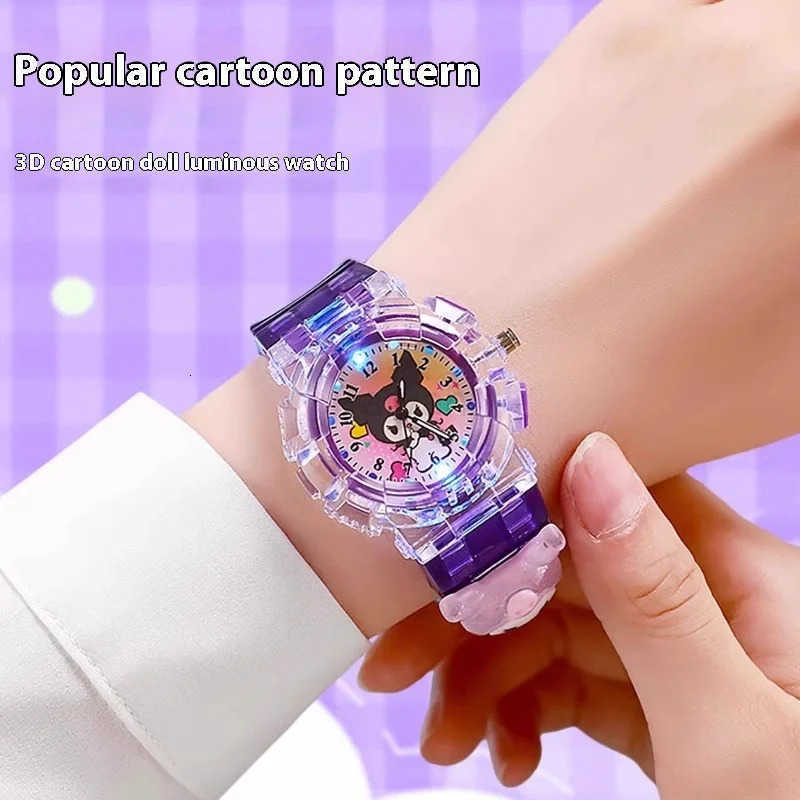 Sanrio Sanrio Kuromi Children Watch Toy Cute Waterproof AntiFall Pupil Watch Emit Light 3d Cartoon Electronic Small Watch L251020