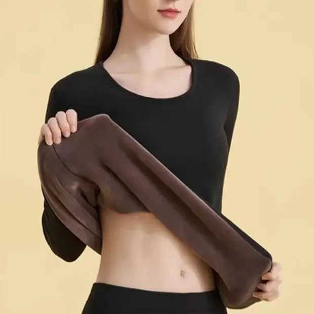 Women Autumn Winter Bottoming Shirt Constant Temperature Thick Velvet Tshirt ONeck Slim Inside with Thermal Underwear TopT251020