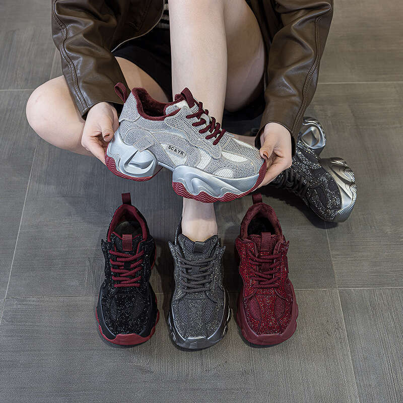 2025 New Designer Shoe Women's Gypsophila Rhinestone Shoes with Thick Sole Hidden Heel & Sparkling Detail Casual Fashion Versatile Elegant Style