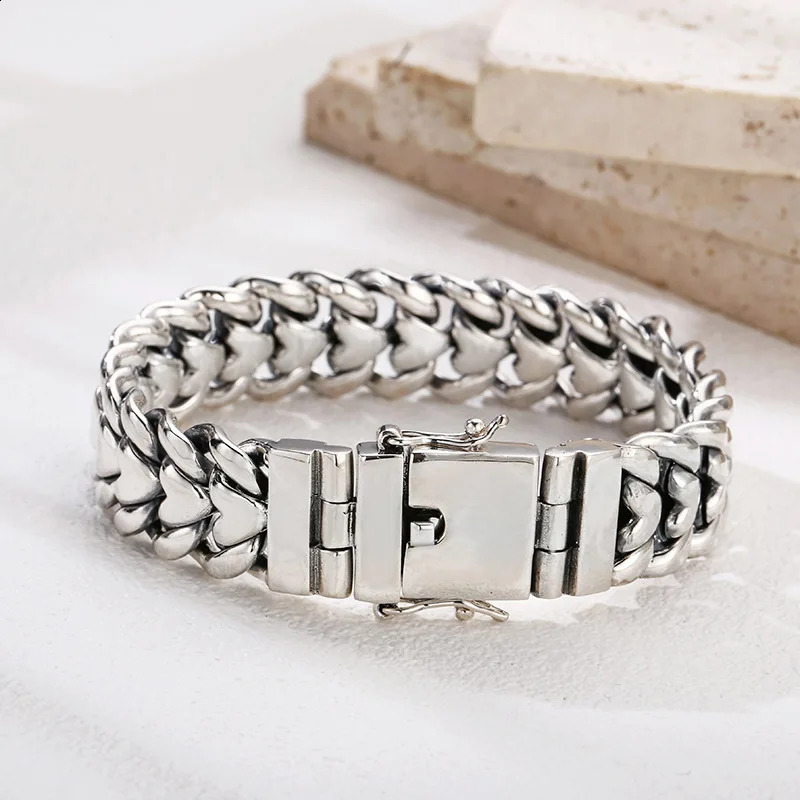 Factory price powerful Cuba S925 sterling silver bracelet mens fashion punk personality European and American hip hop Men Gift251018