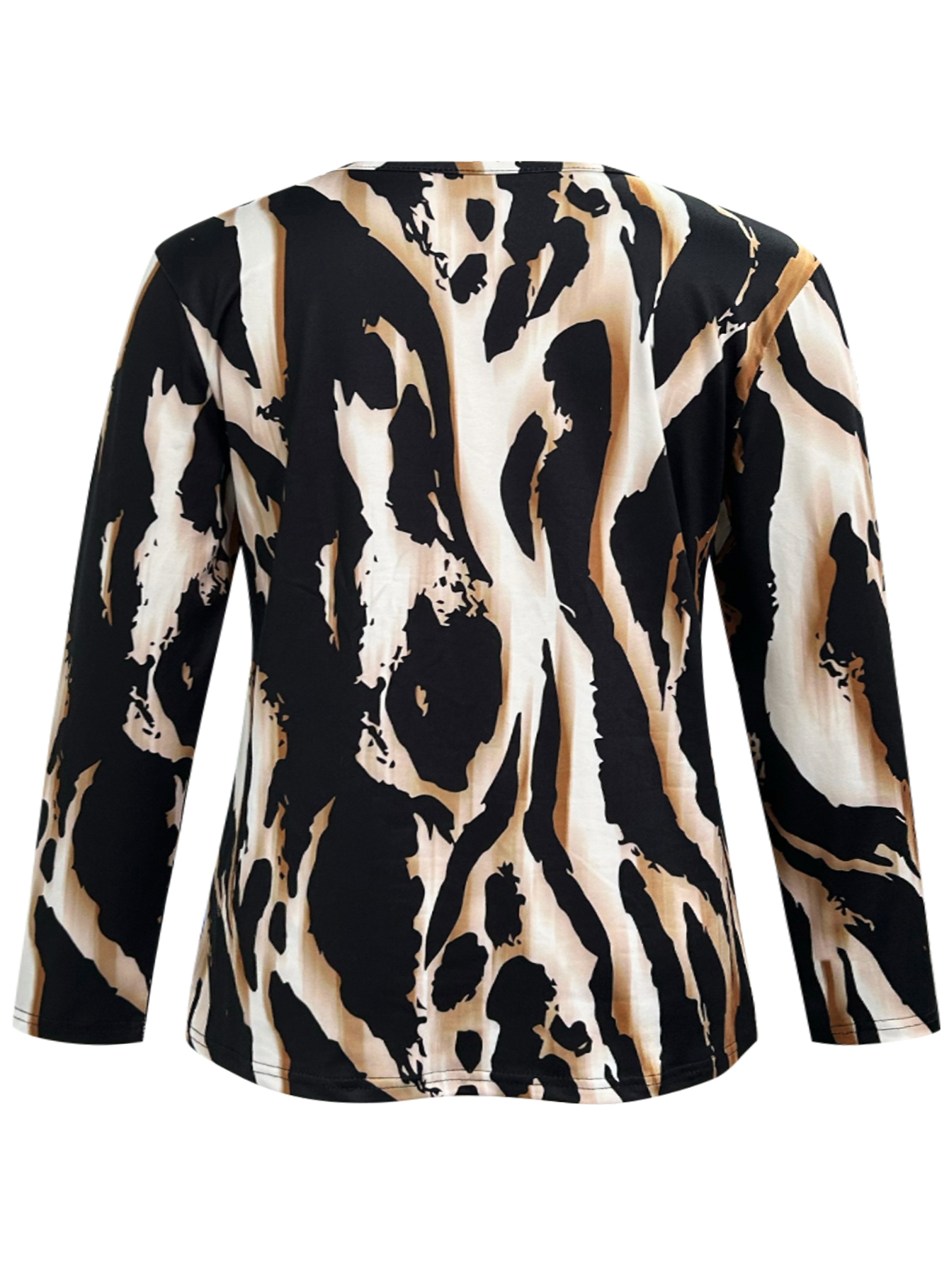 Women's Autumn New All - Over Printed V - Neck Long Sleeve T - Shirt, Fashion Elegant Milk Silk Plus Size Top-YL25423