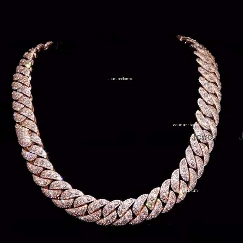 Custom 18mm Sterling Sier Rose Gold Plated GRA Moissanite Cuban Link Chain Necklace Bracelet