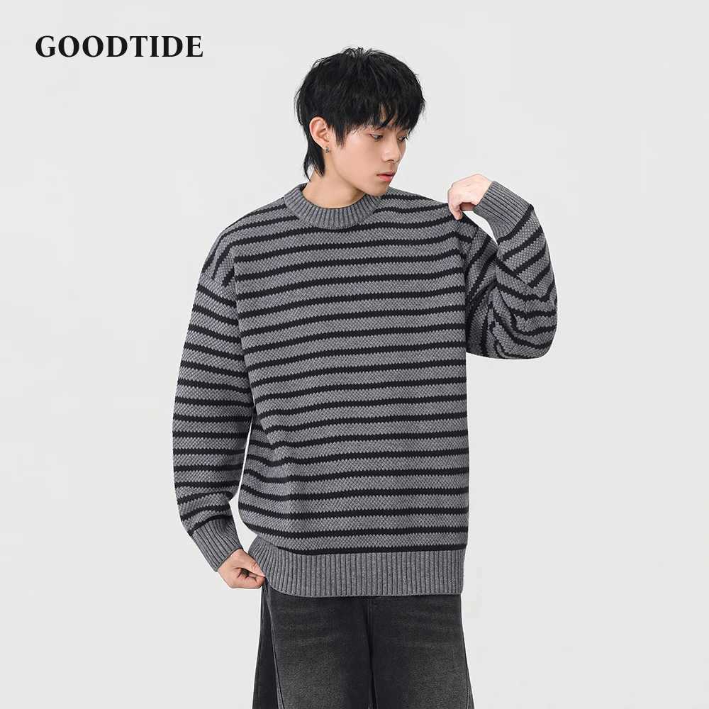 Fashion Mens Casual Crew Neck Sweater 2025 Winter New Stripe Knitted Pullover Comfortable Soft Long Sleeve Jumper Top W251020