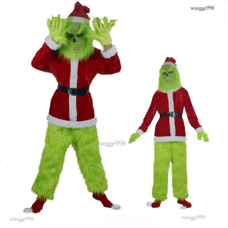 Stage Wear Halloween Explosion Green Fur Monster Grinch Cosplay Santa Suit Party Come Halloween Cosplay Set Anime Clothes T220901