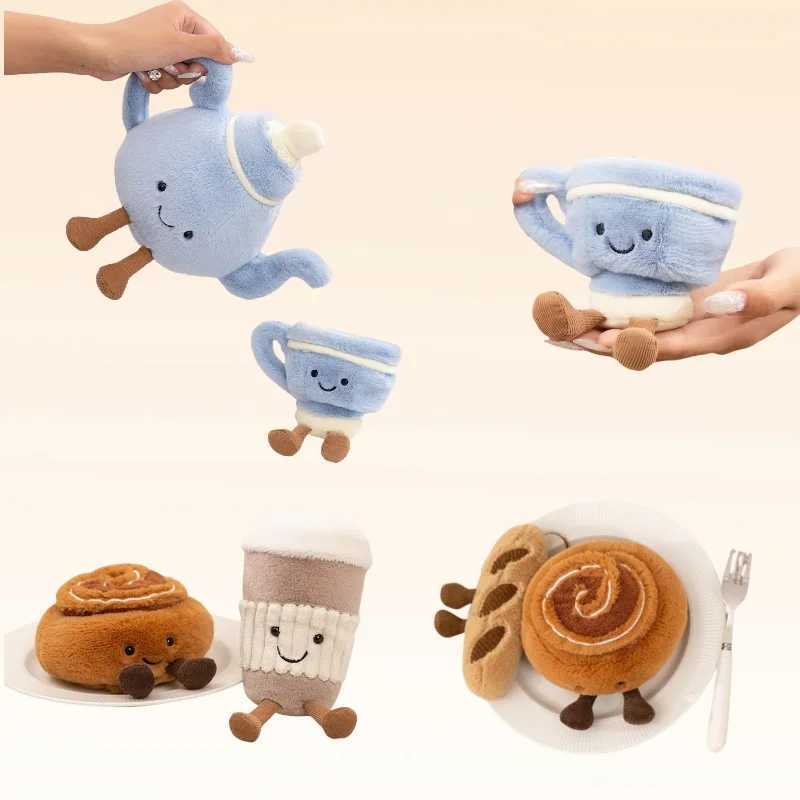 Cute Afternoon Tea Series Plush Toy Stuffed Food Cake Baguette Cinnamon Tea Pot Coffee Cup Soft Doll Home Decor Gift For Child J251020