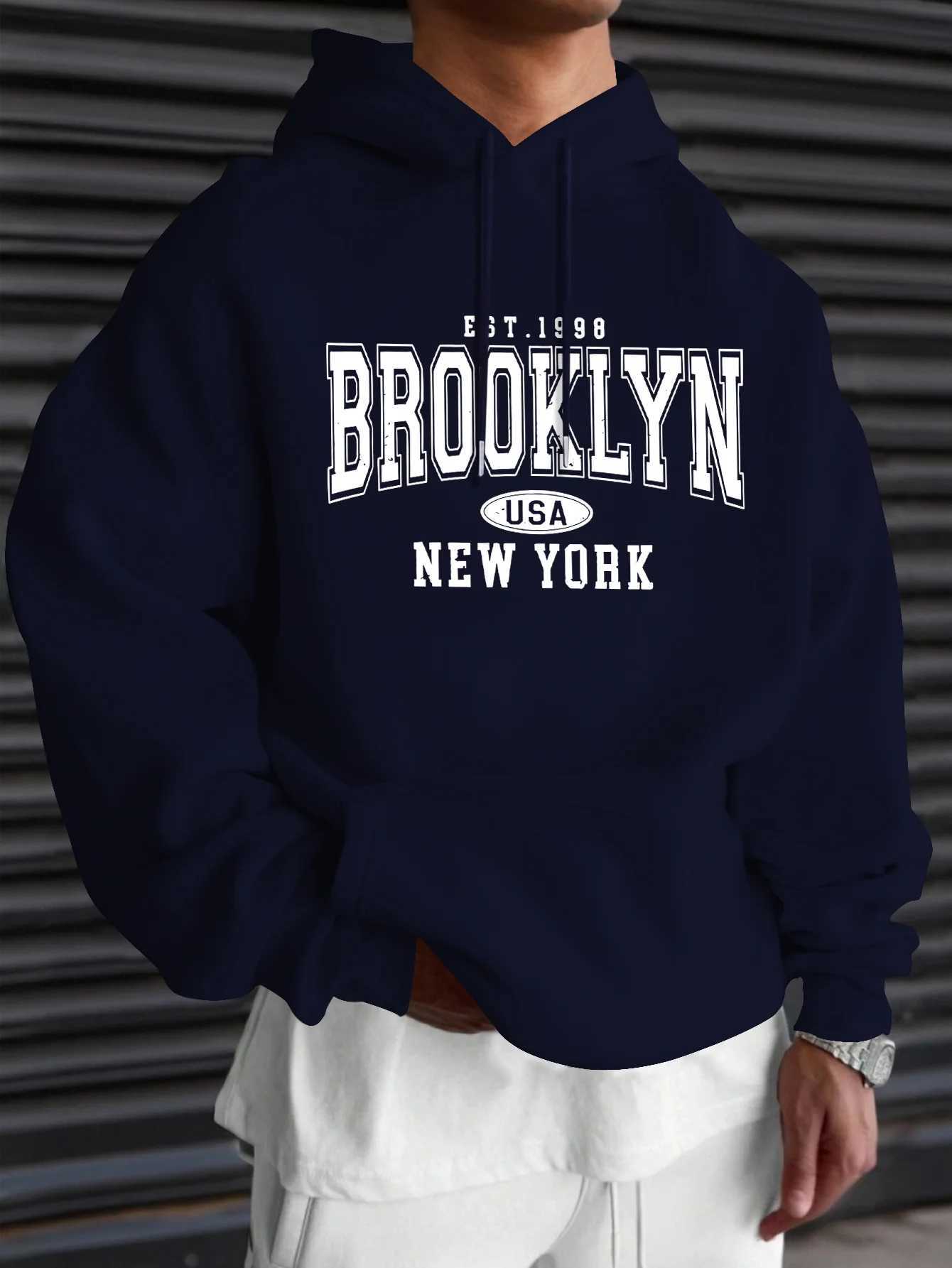 Piece for Mens Casual Hoodie Brooklyn New York Pattern Print Regular Style Longsleeved Pullover Autumn and Winter Style W251020