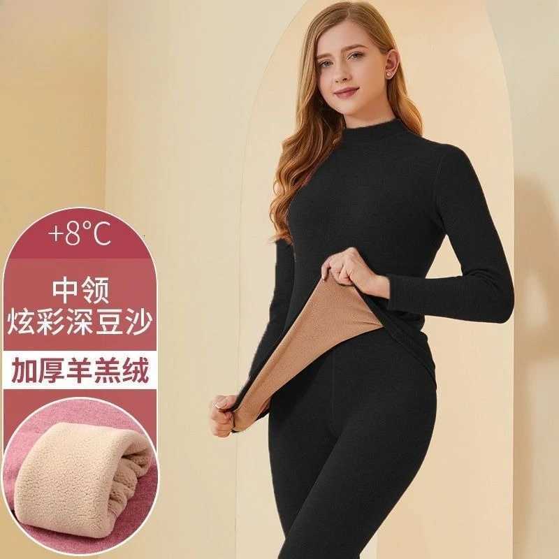 Women Sets Warm Thermal Thicken Lamb Wool High Collar Pullover Long Pants Women Clothing Selfheating Autumn Winter UnderwearT251020