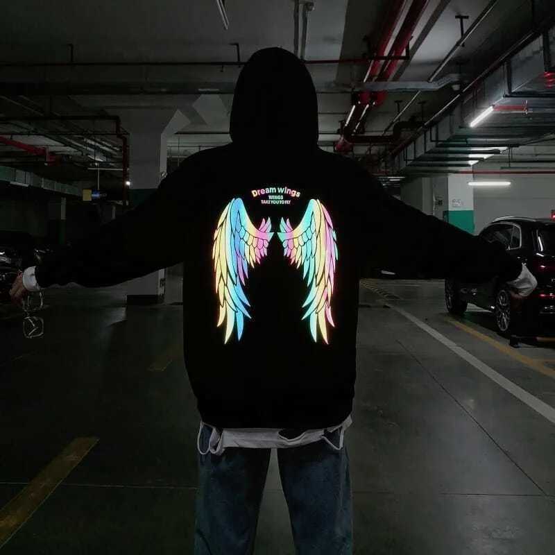 Reflective Male Hoodie Hip Hop Overfit New in No Brand Y2k Vintage Novelty and Simple 90s Tops Fleeced Mens Hooded Sweatshirt W251020