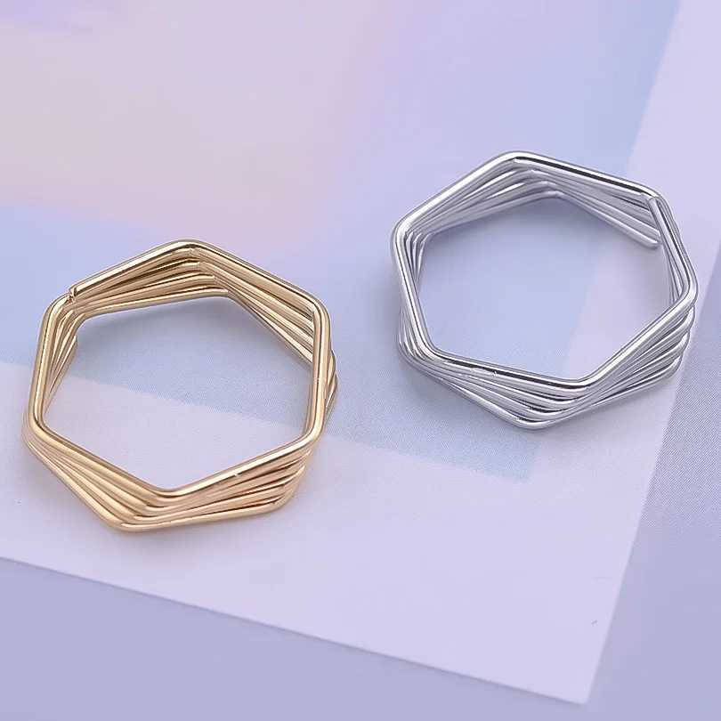 12pcs Stainless Steel Rings Minimalist Hexagonal Four Lines Ring Design Sense Popular Open Ring For Women Jewelry Party Gifts J251020