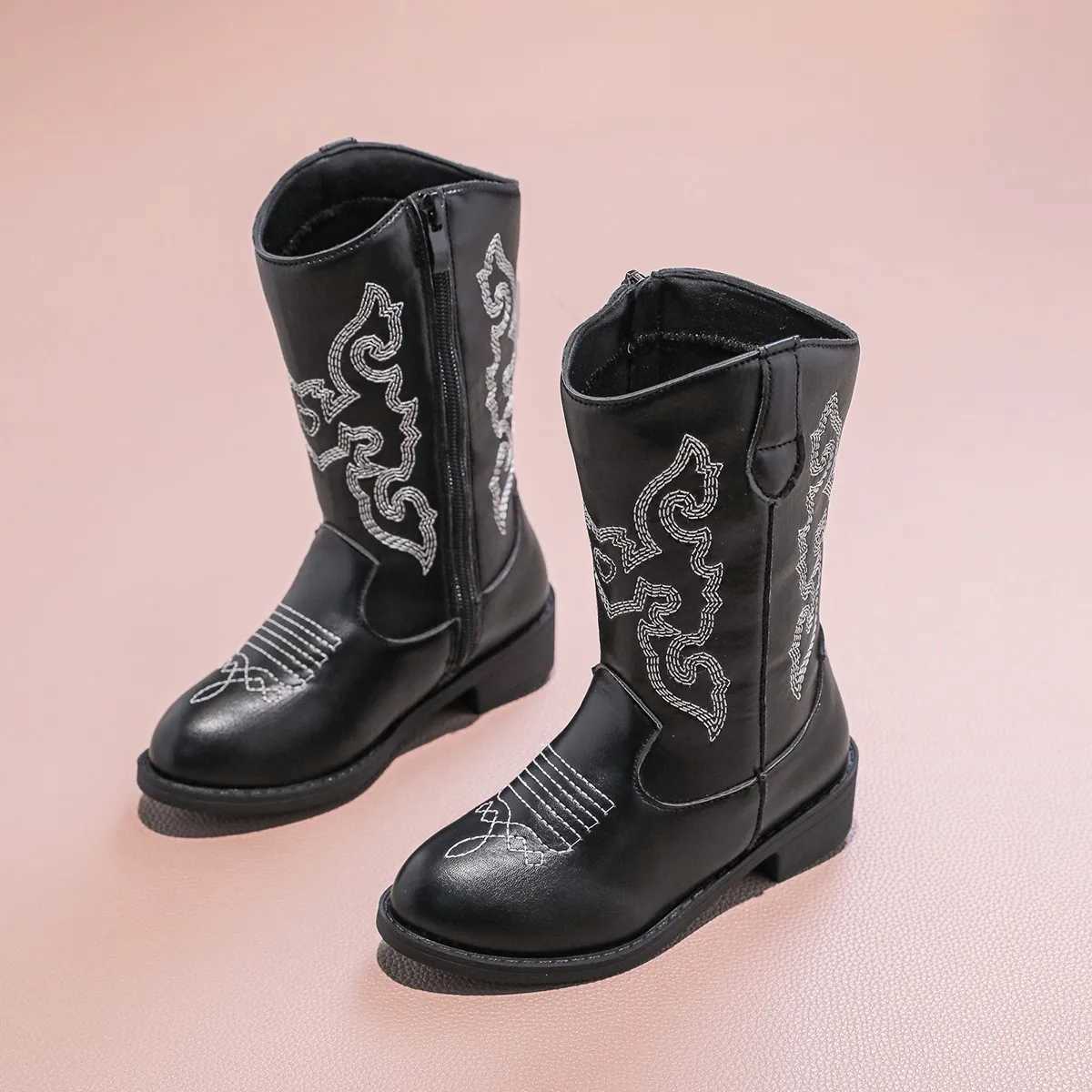 Leather Cowboy Ankle Boots for Girls 2025 New Autumn Winter Kids Midcalf Boots Nonslip Side Zip Simple Retro Kids Casual Boots L251020