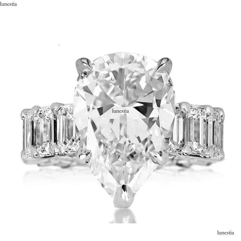 Rulalei Brand Wedding Rings Stunning Jewelry Sterling Sier Large Pear Cut White Moissanite CZ Dia Gemstones Party Women Engagement Band Ring Gift