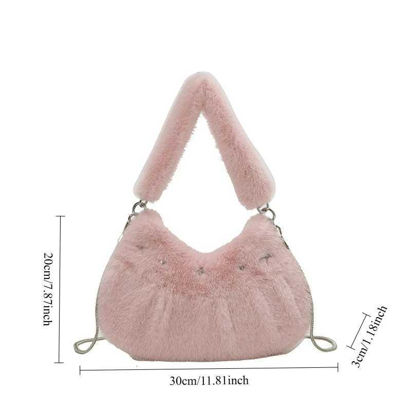 Cute Plush Winter New Fluffy Shoulder Bag with Strap Hobo Crossbody Bag for Women Casual and Versatile Handle Chain BagT251020