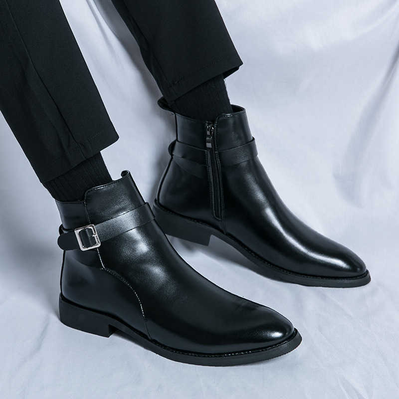 2024 Summer High-top Martin Boots - Trendy Pointed Toe Best-selling Short Boots - Chelsea Boots - Men's British Style Zip Leather Boots