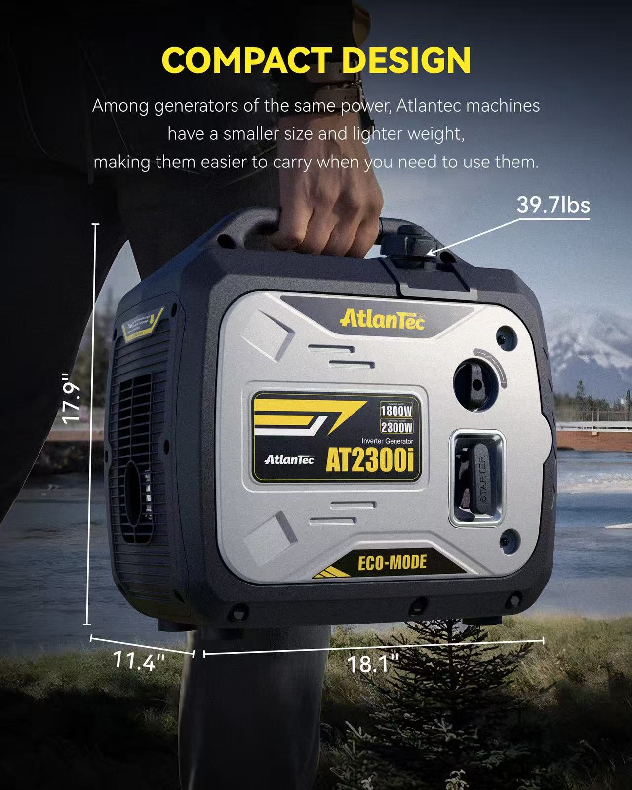 2300W Super Quiet Generator, Portable Power Gas Powered Inverter Generator, Station Emergency Parallel Capable Long Run Time Camping Rechargeable Inve