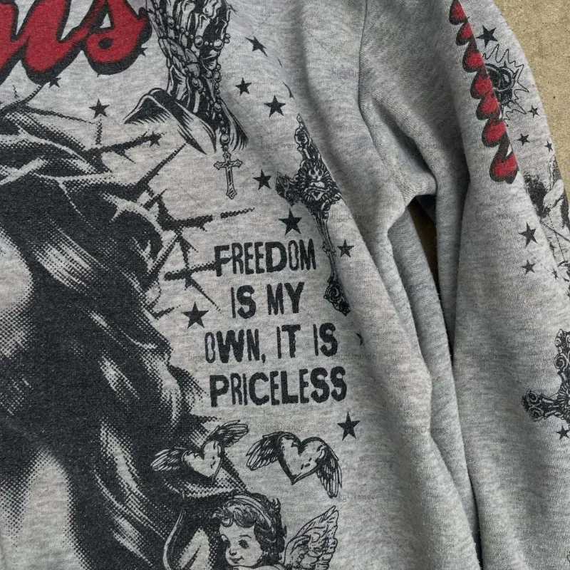 Rock Hiphop Cartoon Letter Print Oversized Zipper Hoodie Women Y2K New High Street Harajuku Vintage Casual Loose Sweatshirt Men W251020