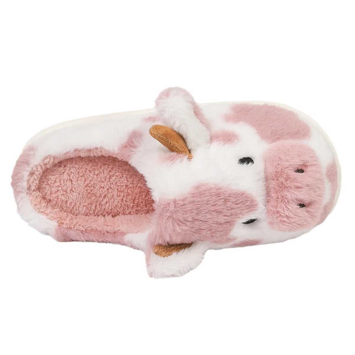 Pallene Cow milk Fuzzy Slippers Women Winter Cartoon Fur Slippers Soft Cozy Plush House Shoes Female Bedroom Cute Furry Slides Z20251020