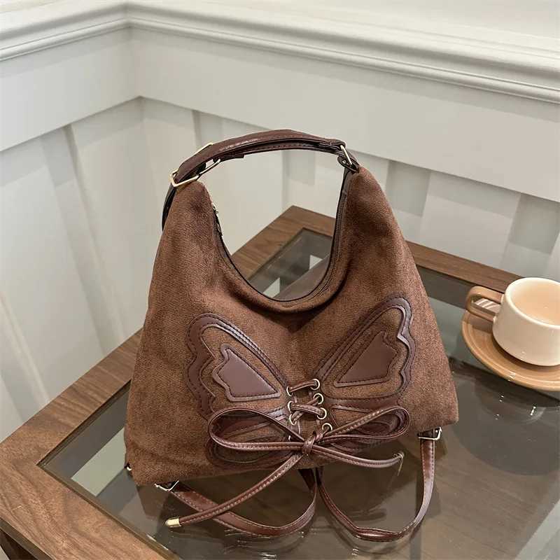 Faux Suede Tote Bag Bow Tie Backpack Chic Retro Single Handbag Women Shoulder Messenger Bag Matte PU Leather Cross Body BagsT251020