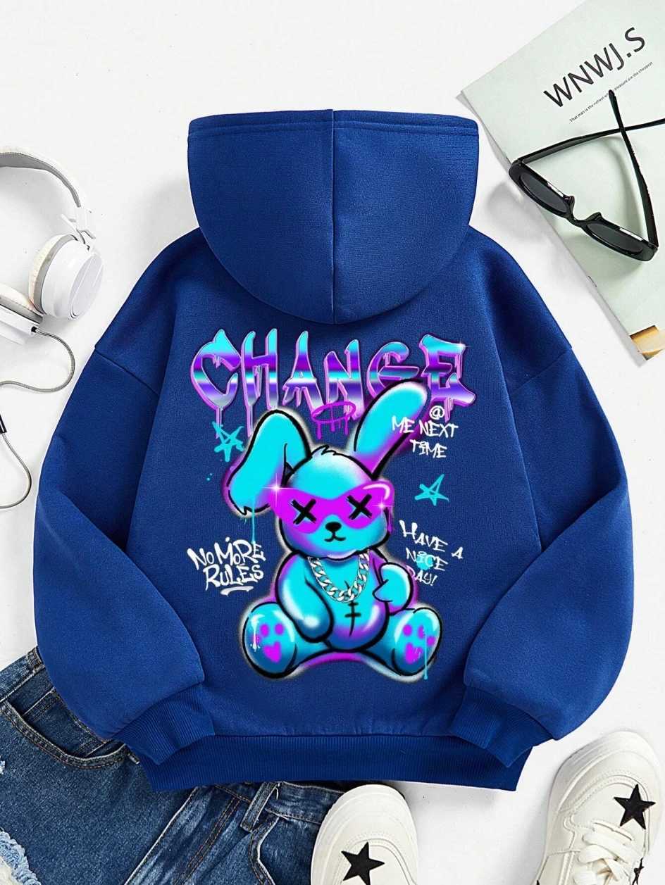 Trendy Rabbit Cartoons Print Sweatshirt Female Fashion AllMatch Street Hoody Crewneck Casual Hoodies Pullover Oversize Clothing W251020