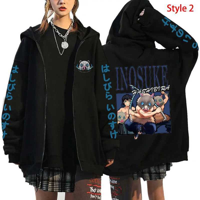 Hot Anime Hashibira Inosuke Printing Zipper Hoodies Women Men Fashion Y2k Personality Zipper Long Sleeve Hooded Sweatshirt W251020