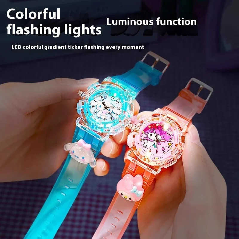 Sanrio Sanrio Kuromi Children Watch Toy Cute Waterproof AntiFall Pupil Watch Emit Light 3d Cartoon Electronic Small Watch L251020