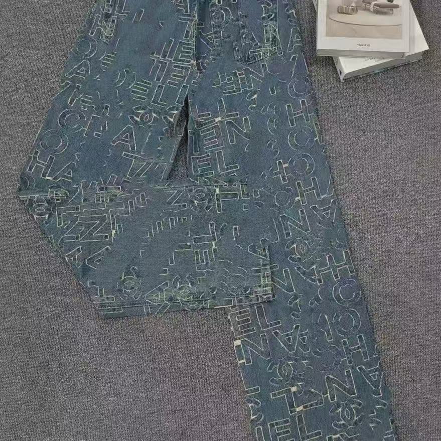 2025 New Autumn Style: Fashionable and Versatile Jacquard Denim High-Waisted Straight-Leg Floor-Length Pants - Outerwear Jeans for Heightening Effect
