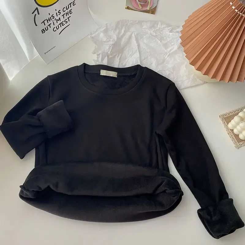 Womens Plush and Thickened Warm Top Jihan Simple Versatile Round Neck Underwear Solid Color Long Sleeve Underlay FashionT251020