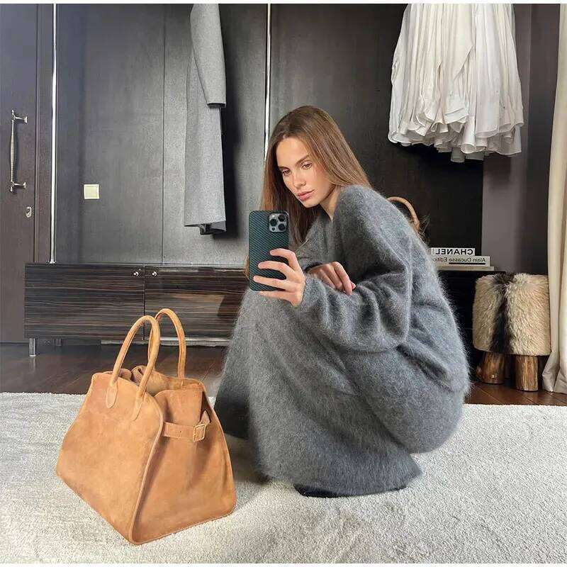Fall V-Neck Tops Long Skirt Sets Women Fluffy Soft Mink Cashmere Sweater Suits Female Elegant Solid Warm Outfits Z002 251020 251020