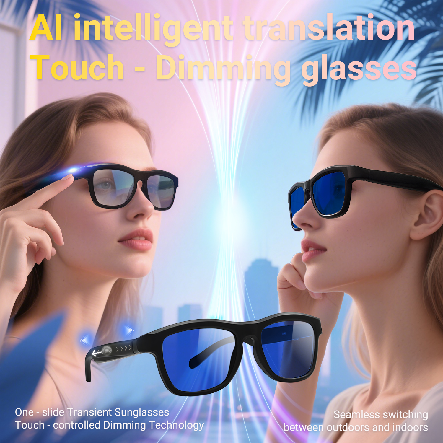 GV-90 Photochromic Smart Dimming Glasses Bluetooth Smart Glasses Supports Music Playback, Calls, and AI Translation