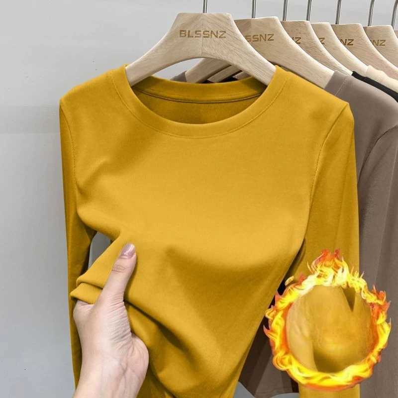 Autumn Winter Thermal Threaded Bottom Shirt Womens New Solid Colorround Neck Tshirt Sweater Long Sleeve Warm UnderwearT251020