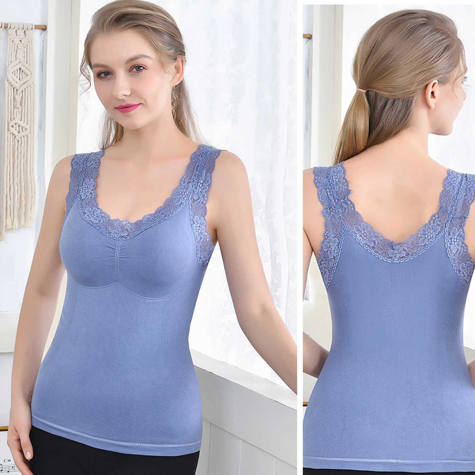 New AutumnWinter Lace Warm Tank Top VNeck Strap Bottom Coat With Plush and Thickened Cover Cup Warm UnderwearT251020