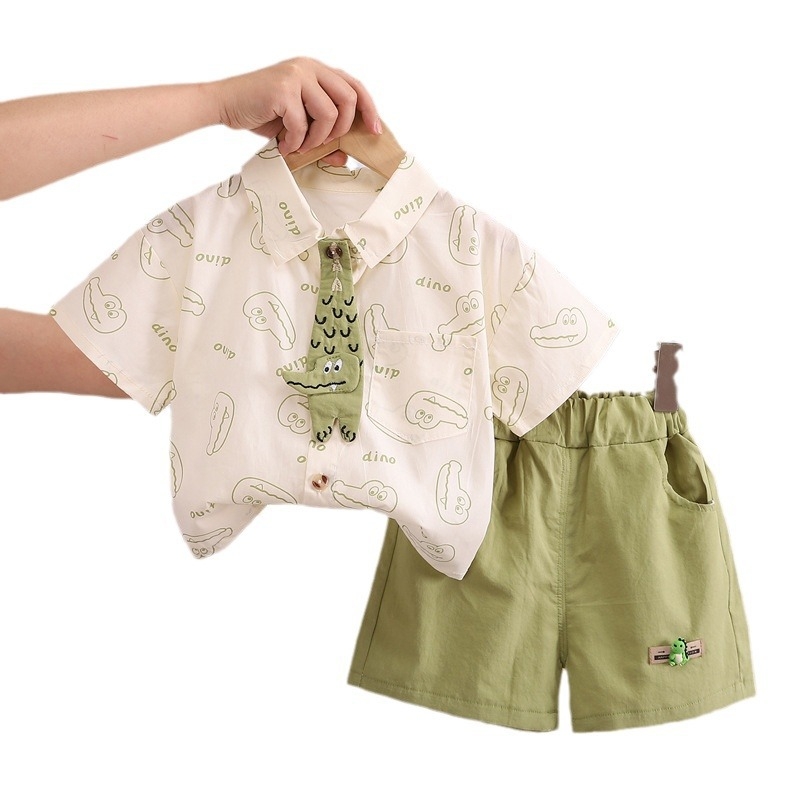 2025 New Hot selling Boys' Summer Short sleeved Set, Two piece Set, Fashionable and Western Style, Baby Summer Shirt, Free Shipping Children