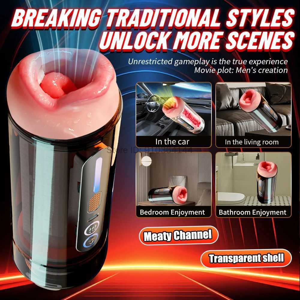 Automatic DoubleHead Penetration Male Masturbator Mouth Vagina Vibrating Voice Blowjob Moaning Pocket Pussy Sex Toys for Men 18 W251020