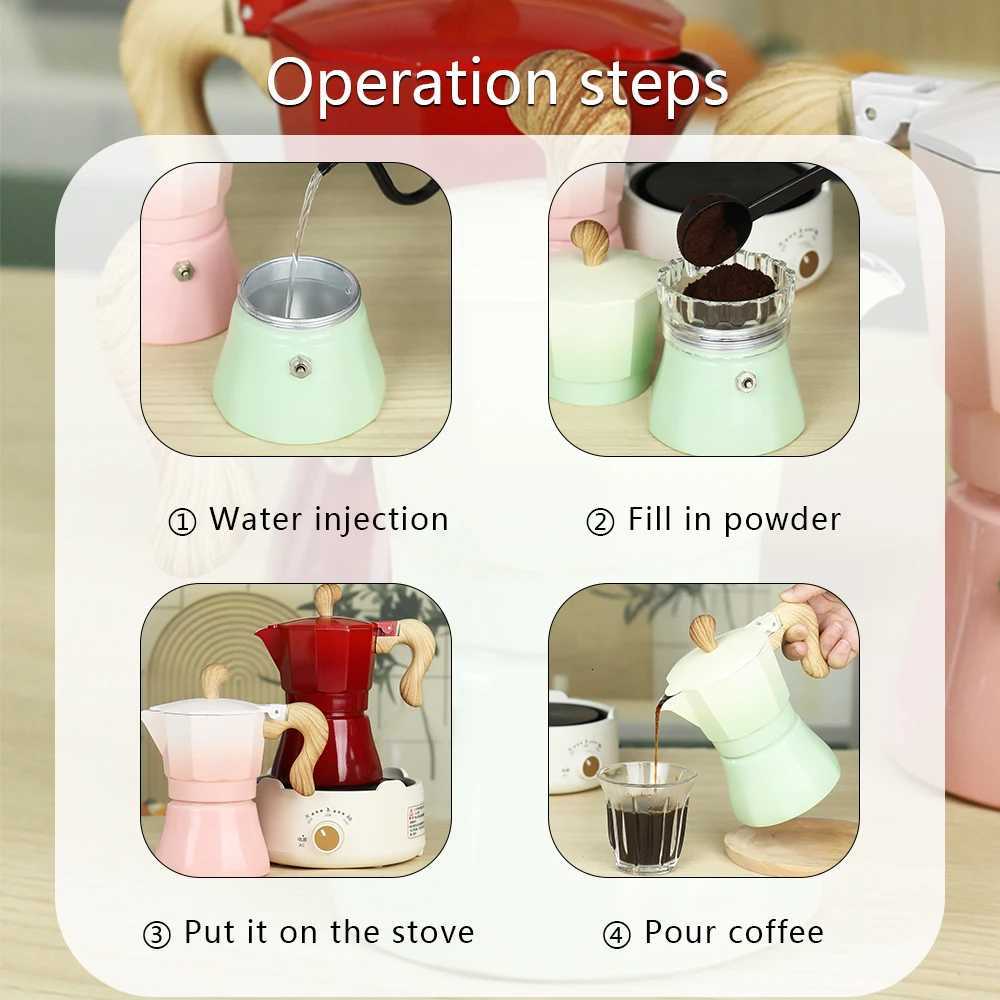 3cup gradient color mocha pot concend extraction coffee pot essential for he outdoor camping and off use Y251020