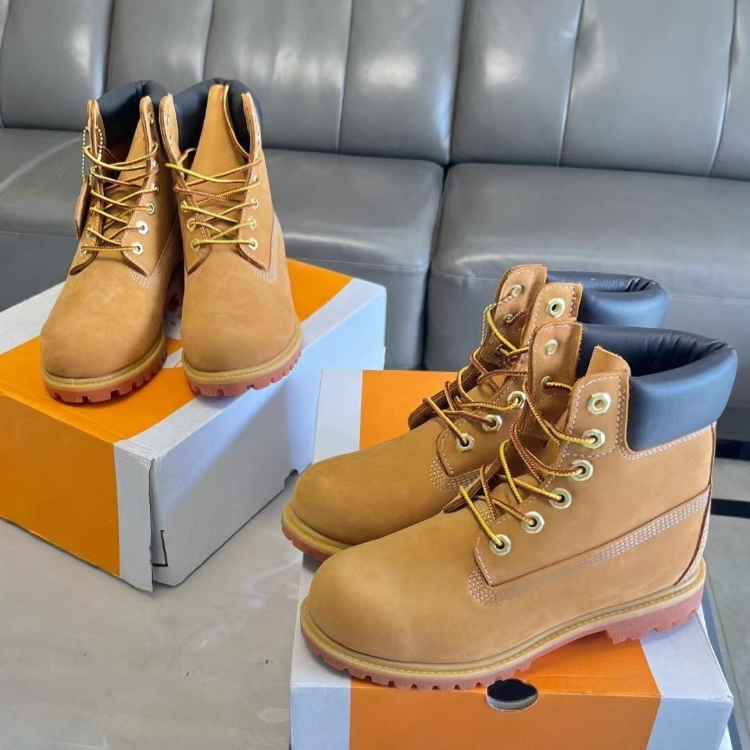 Designer Yellow Boots Women Men Classic Leather Martin Shoe Platform Motorcycle Boots waterproof Cowboy Outdoors Red Blue Black Camo Hiking Booties