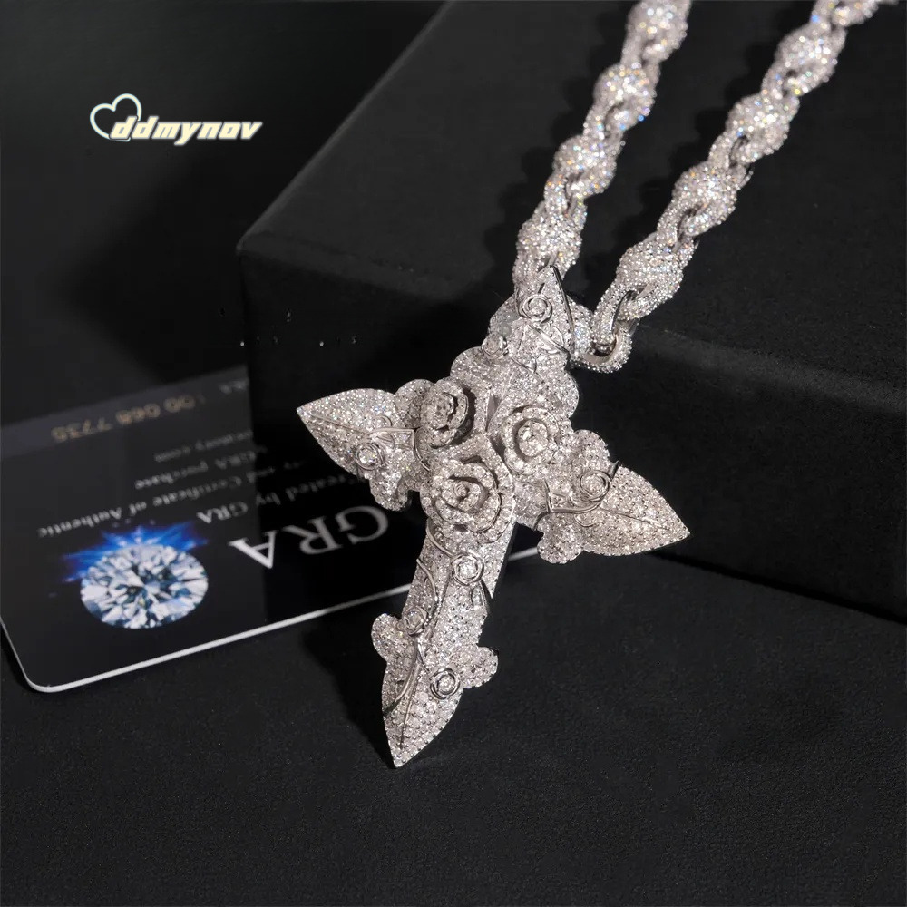 Hip Hop Jewelry Iced Out Cross for Cuban Link Chain Sier Moissanite Dia Charm Pendant ddmynov ddmynov