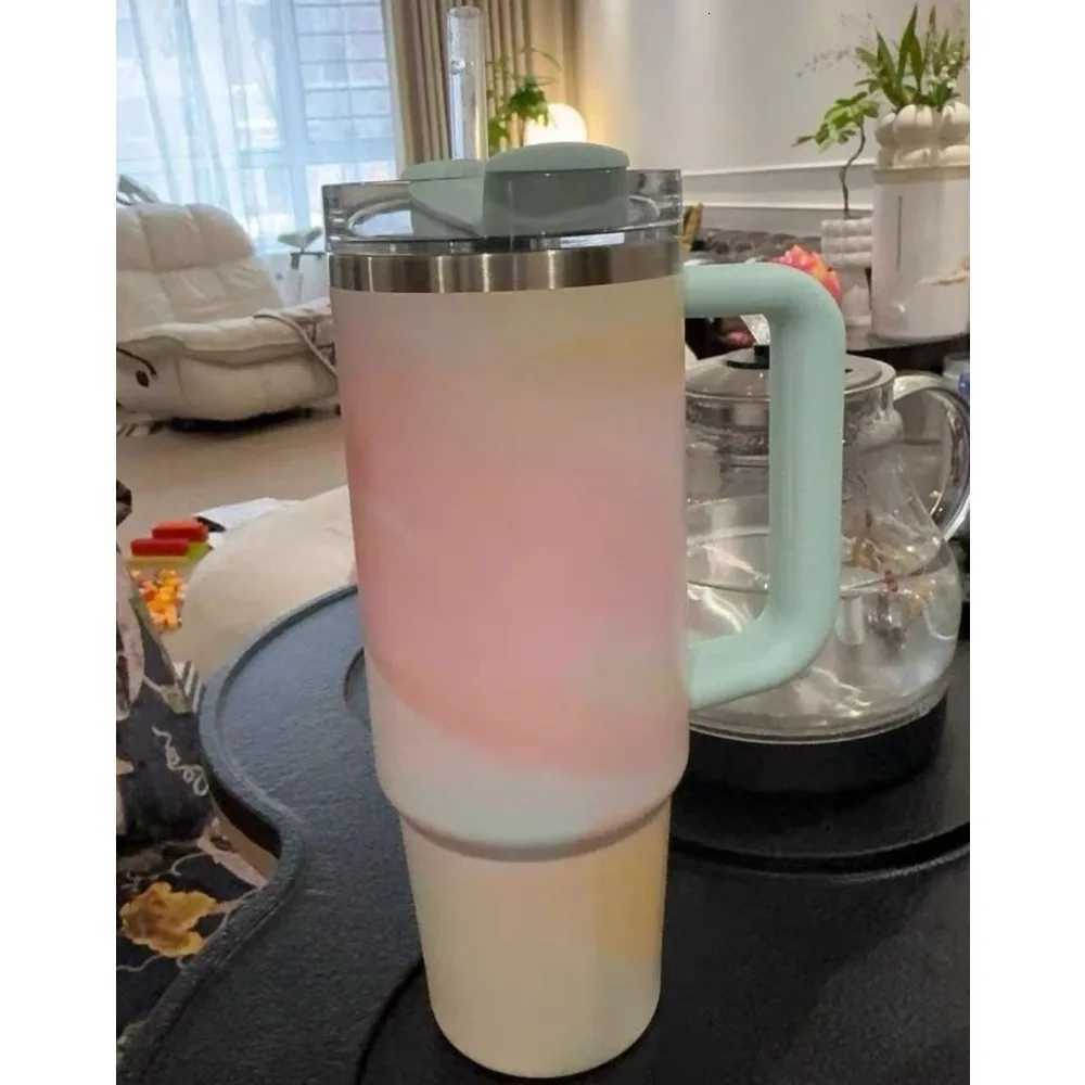 40oz d Coffee Cup Thermal Vacuum Insated with Handle and Straw Lid Stainless Steel Portable g for Sports Tour Y251020
