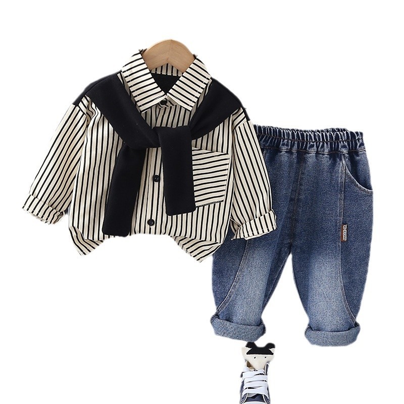 2025 New Hot Selling Baby Clothes Spring and Autumn Scarf Shirt Set for Boys' Western Style Children's 1-Year Old Boys' Baby Autumn Clo